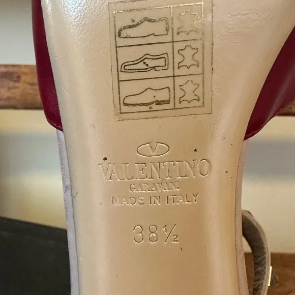 Valentino Rockstud Open Toe Pumps Heels Stiletto Ankle Straps Red Leather - Picture 11 of 16